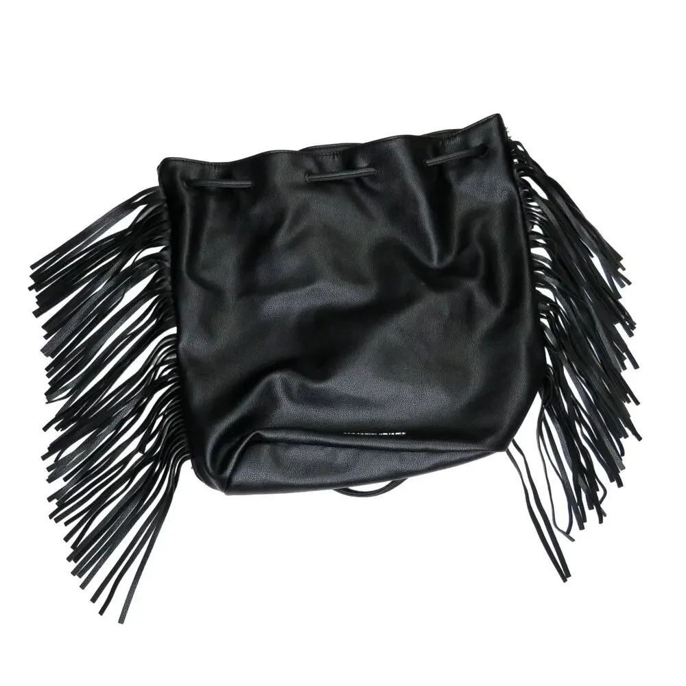 Y2k Victoria’s Secret Black Faux Leather Drawstring Tassel Backpack - Picture 7 of 12